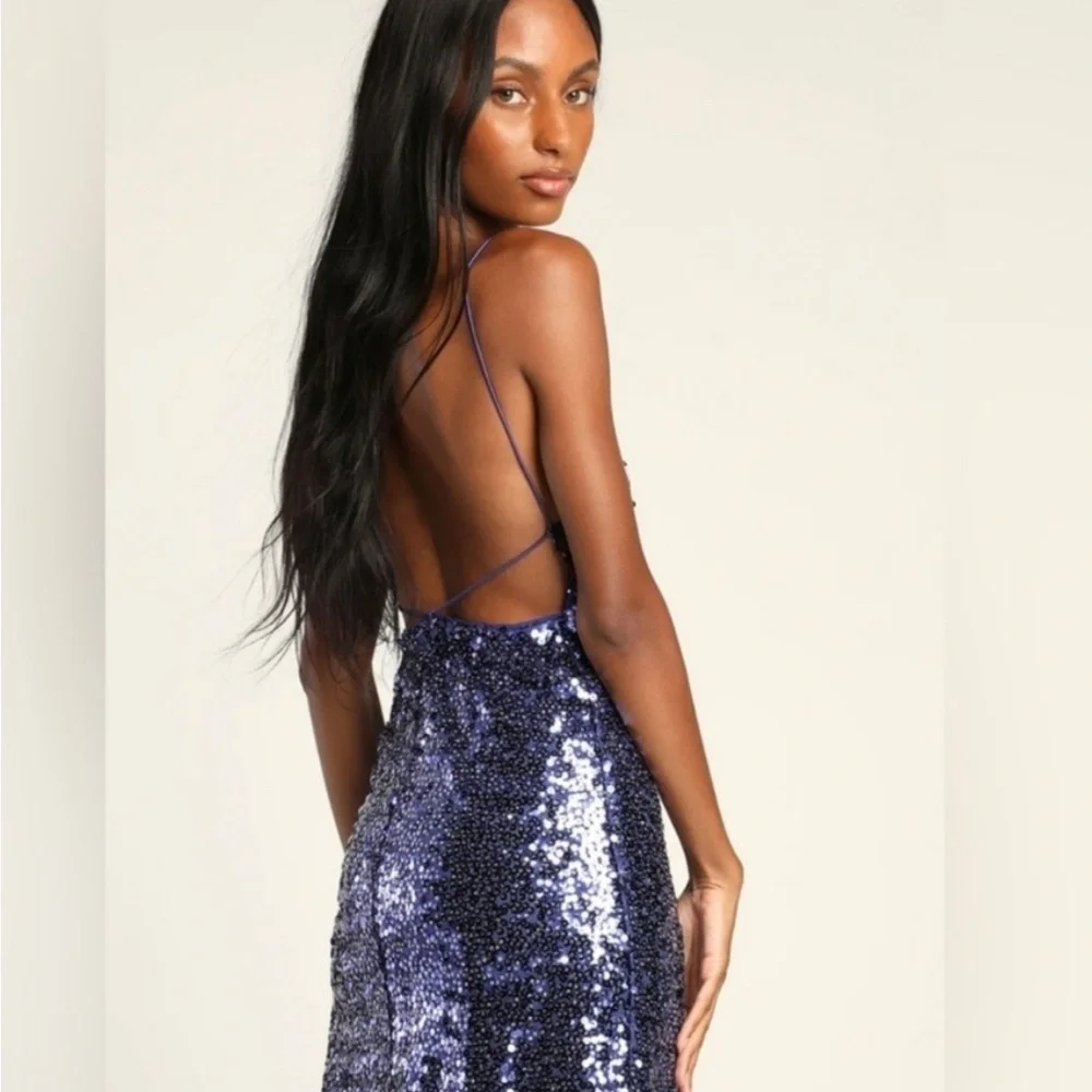 Lulu's Force of Fashion Navy Sequin Backless Mini Dress Size S - Picture 3 of 9